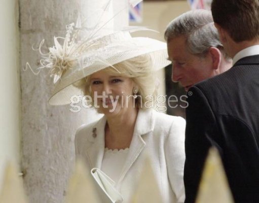 Charles and Camilla Wedding - Camilla smiles as she arrives at Guildhall.jpg
