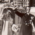 Frederik and Ingrid wave to crowds before boarding the Danneborg to set sail for Copenhagen