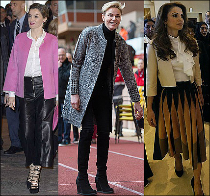 (L-R) Queen Letizia, Princess Charlene and Queen Rania.