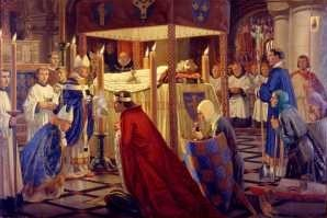 A painting depicting the burial of King Henry I