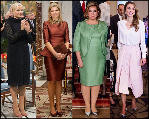 (L-R) Crown Princess Mette-Marit, Queen Maxima, GD Maria Teresa and Queen Rania.