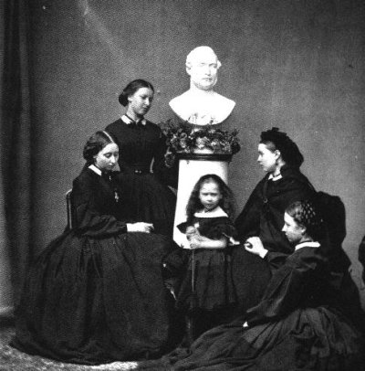 Princesses Alice, Helena, Beatrice, Vicky and Louise with bust of Prince Albert.jpg