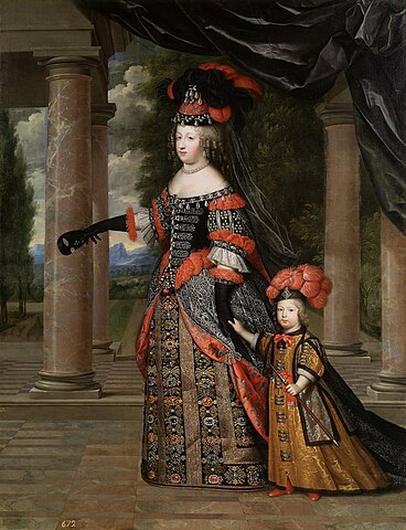 368px-Queen_Marie_Th%C3%A9r%C3%A8se_and_her_son_the_Dauphin_of_France%2C_dated_circa_1663_by_Charles_Beaubrun.jpg