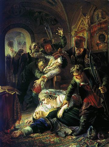 357px-Makovsky_False_Dmitrys_agents_murdering_Feodor_Godunov_and_his_mother_1862.jpg